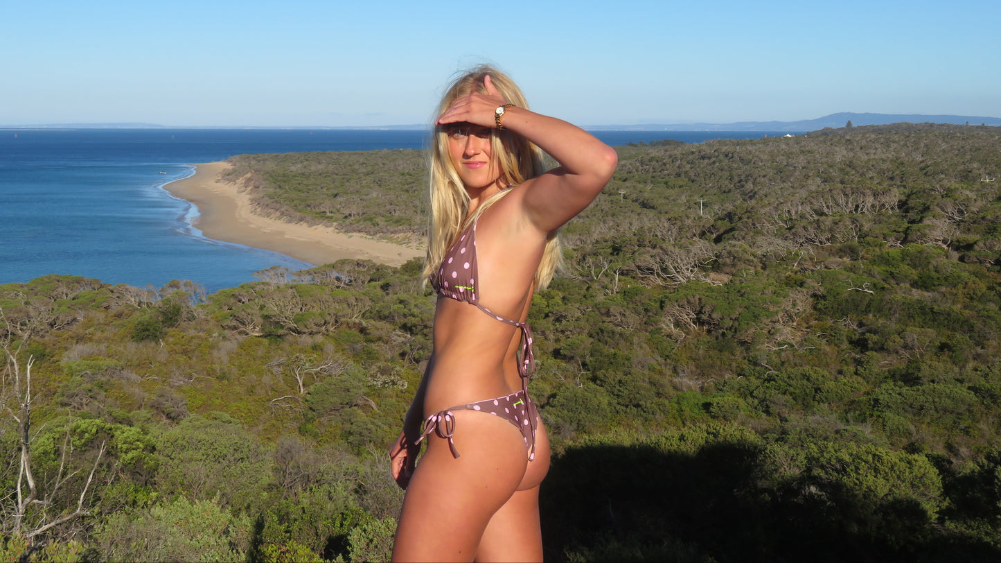 Reversible Pink & Brown Polka Dot Tie Bikini Bottoms